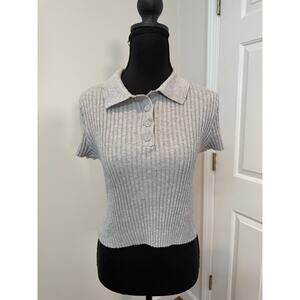 Studio 19 Short Sleeve Grey Sweater with Collar